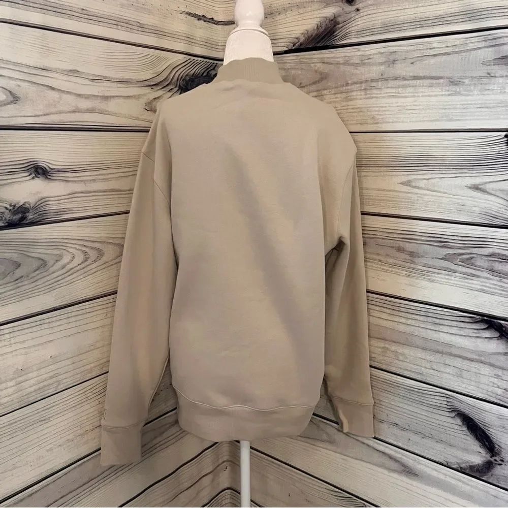 Express Beige Mock Neck Oversized Fleece Sweatshirt - Picture 4 of 5